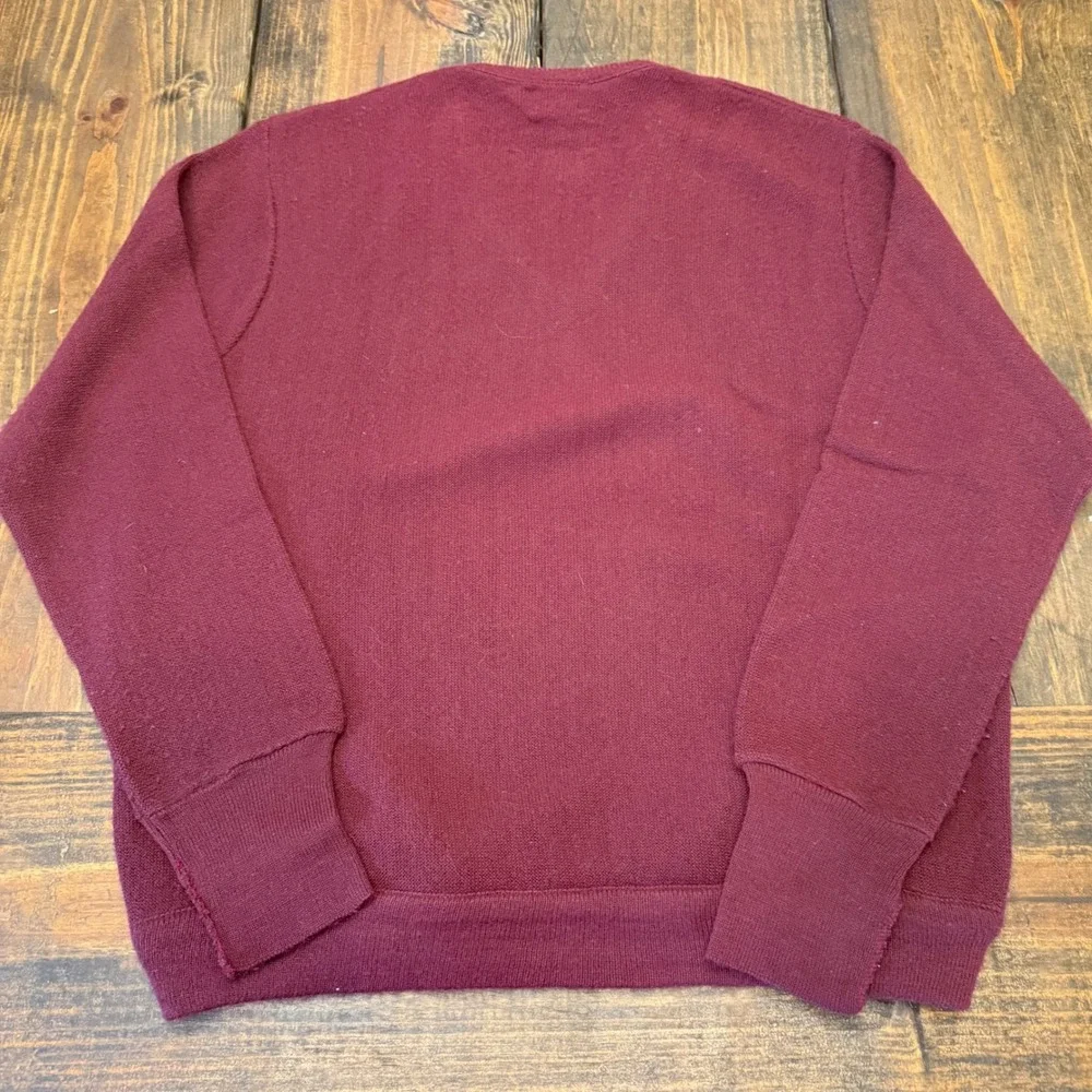 Vintage Izod Lacoste Mens V-Neck Sweater Burgundy Orlon Acrylic Large USA Made